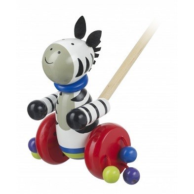 push along zebra wooden toy by orange tree toys